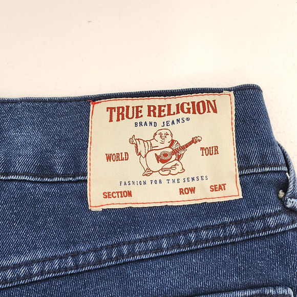 New True Religion Ricky SN Flap Shorts (32") Men Dark Lagoon Wash Denim Relaxed - Picture 5 of 10